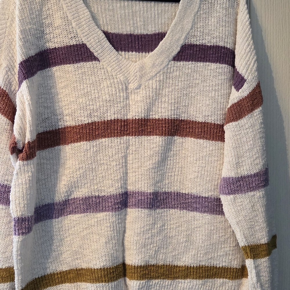 Sonoma V-Neck Sweater - White, Purple, Brown, Gold